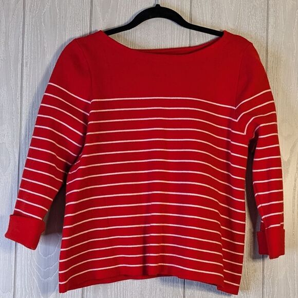 Tahari Cropped Sweater Red White Striped EUC SZ XL - Picture 1 of 6